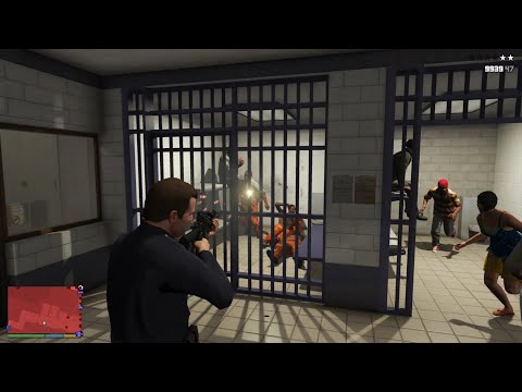 GTA 5 - Cop Michael Starts a Prison Massacre & Police Station Rampage + Ten Star Escape