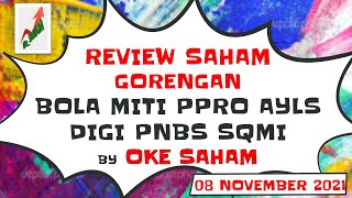 ANALISA TEKNIKAL SAHAM GORENGAN BOLA MITI PPRO AYLS DIGI PNBS SQMI 08 NOVEMBER 2021 By OKE SAHAM