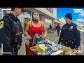 Cops Surprise Stop a Shoplifter at the Door With a Full Cart