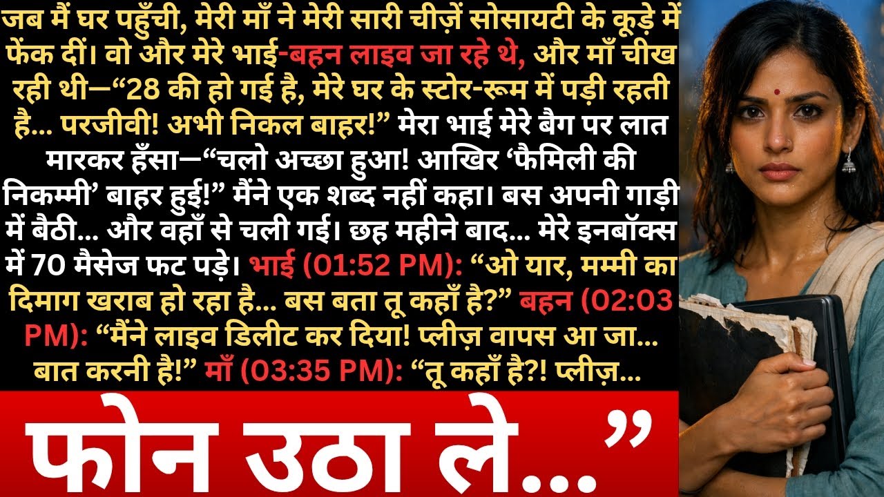 घर लौटी तो माँ ने मेरी चीज़ें सोसायटी के कूड़े में फेंक दीं—भाई-बहन LIVE पर तमाशा बना रहे थे
