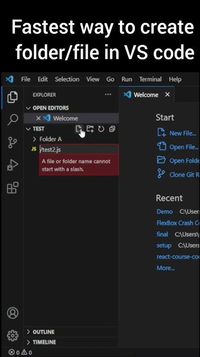 Fastest way to create a file/folder in VS code editor - YouTube