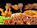 Eating spicy mutton curry  chicken curry with rice gizzard curry chicken leg piece nepali mukbang