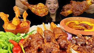 Eating Spicy Mutton Curry & Chicken Curry With Rice Gizzard Curry, Chicken Leg Piece, Nepali Mukbang