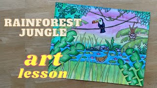 How to draw a Jungle Rainforest | Step by step art lesson | Henri Rousseau