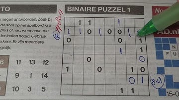 Thursday. Bonus Extra edition. (#8011) Binary01 Sudoku puzzle.  02-15-2024 Extra part 3 of 4