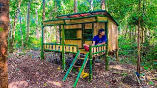 Camping hujan deras || Membangun shelter bambu sederhana di hutan pinggir sungai