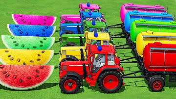 TRANSPORT & LOAD WATER TANKER & WATERMELON with URSUS Small TRACTORS & FLATBED TRAILER! FS22
