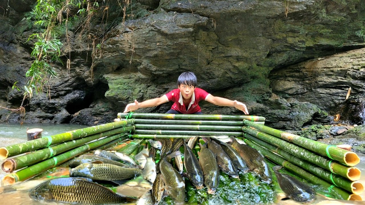 With primitive fishing skills, the boy Lam caught many big fish ...