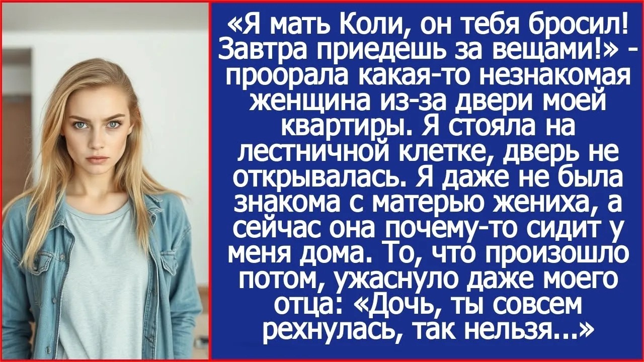 «Я мать Коли, он тебя бросил! Завтра приедешь за вещами!»   проорала какая то незнакомая женщин