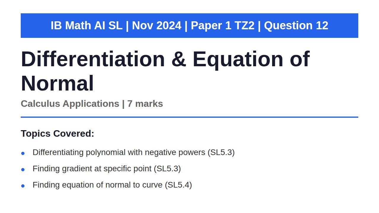 Дифференцирование и уравнение нормального распределения | Математика IB AI SL | Ноябрь 2024 г., Э...