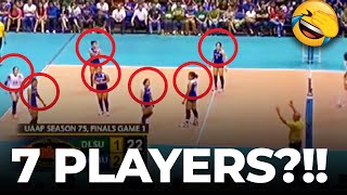 7 Players on the court featuring Ateneo Lady Eagles and La Salle Lady Spikers