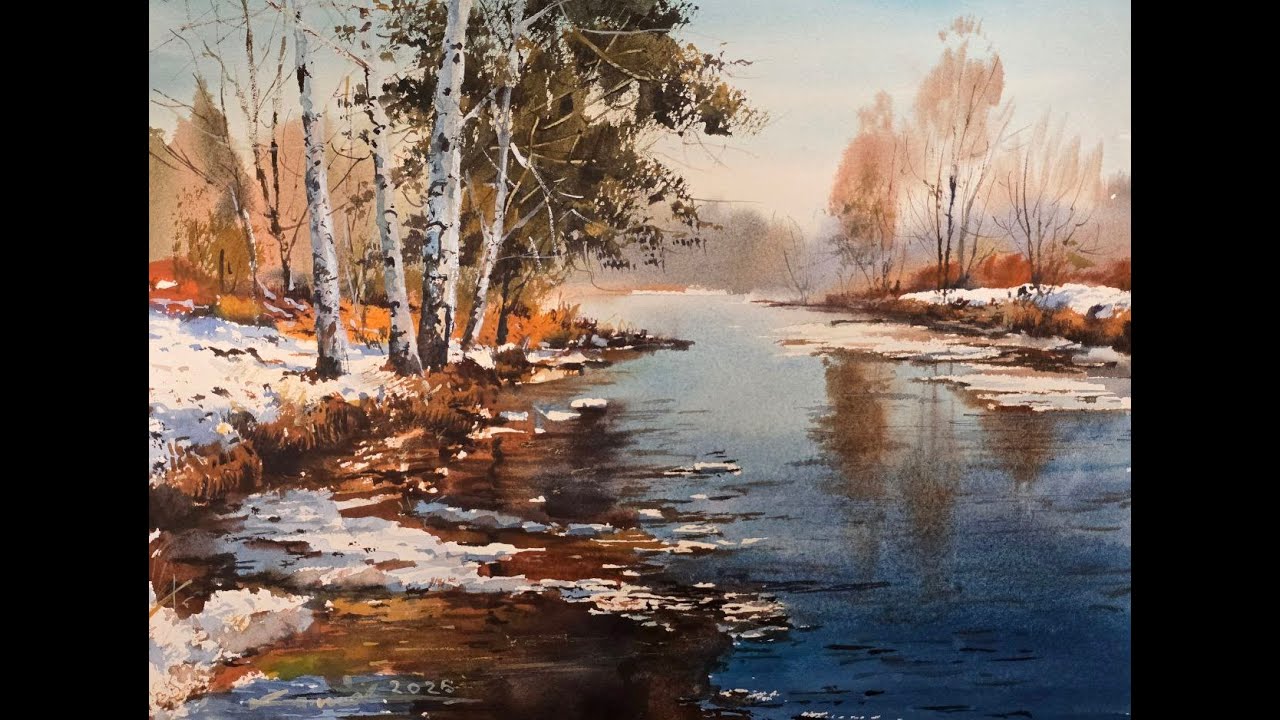 How to Paint Snowy Trees and Reflections in Watercolor
