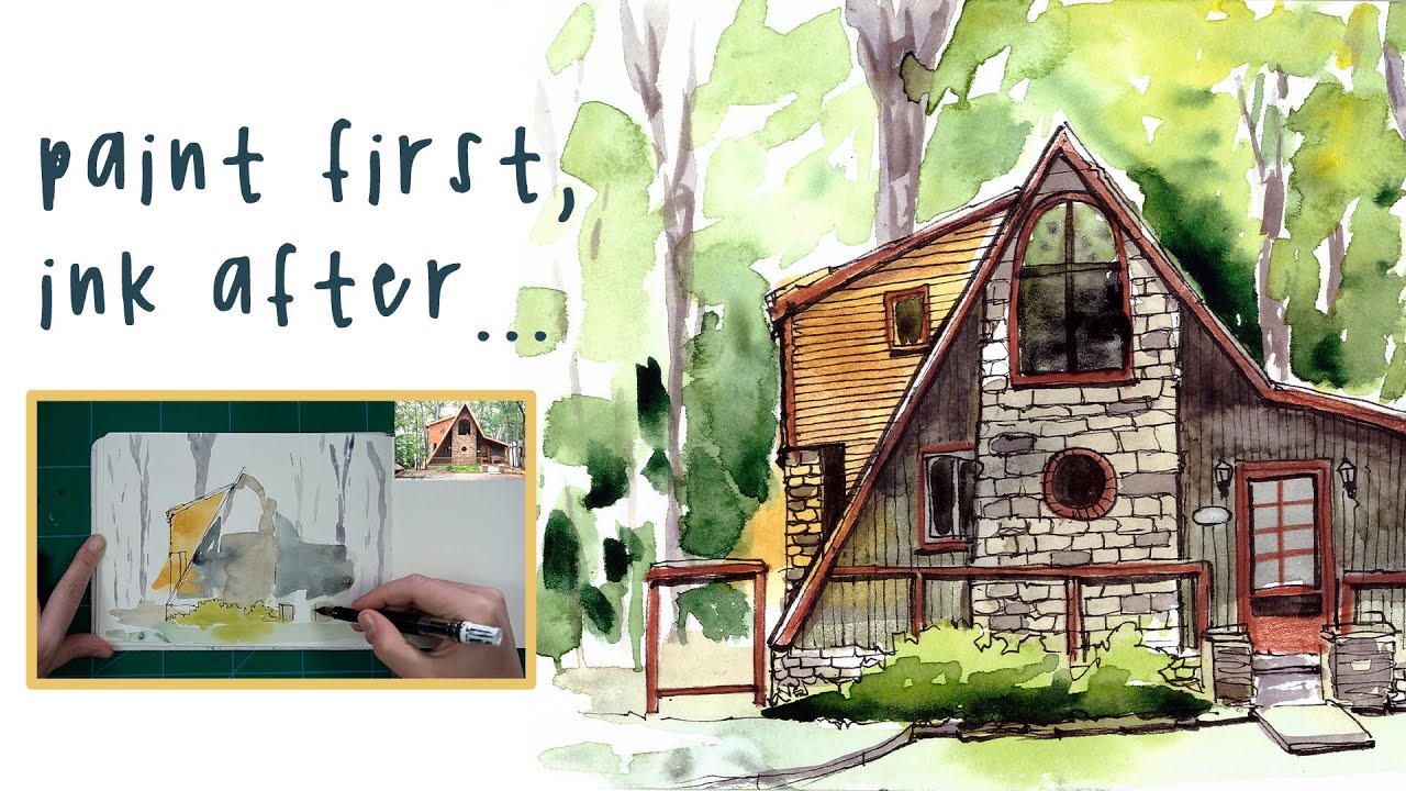 First Ink Creative Solution Watercolour First & Ink on top! // EASY House Portrait [PATREON SNEAK ...