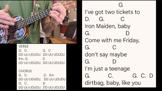 TEENAGE DIRTBAG - WHEATUS (Ukulele tutorial & play along)