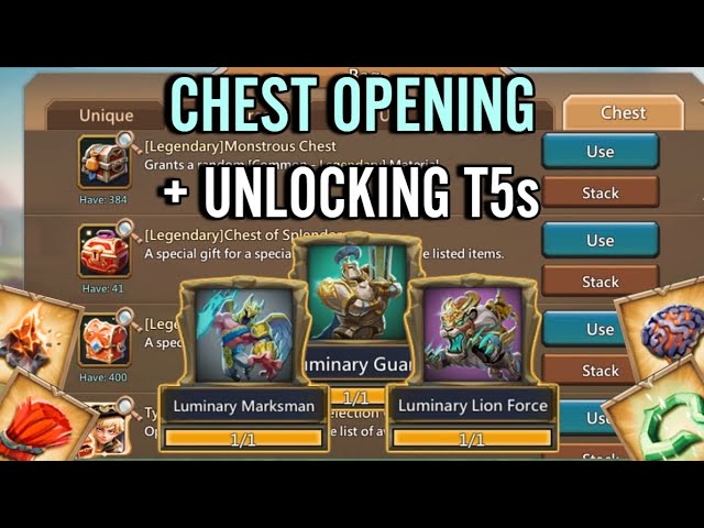 Lords Mobile - Chest opening and unlocking T5s on my main account !!