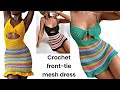 Crochet front tie mesh beach dress with ruffles