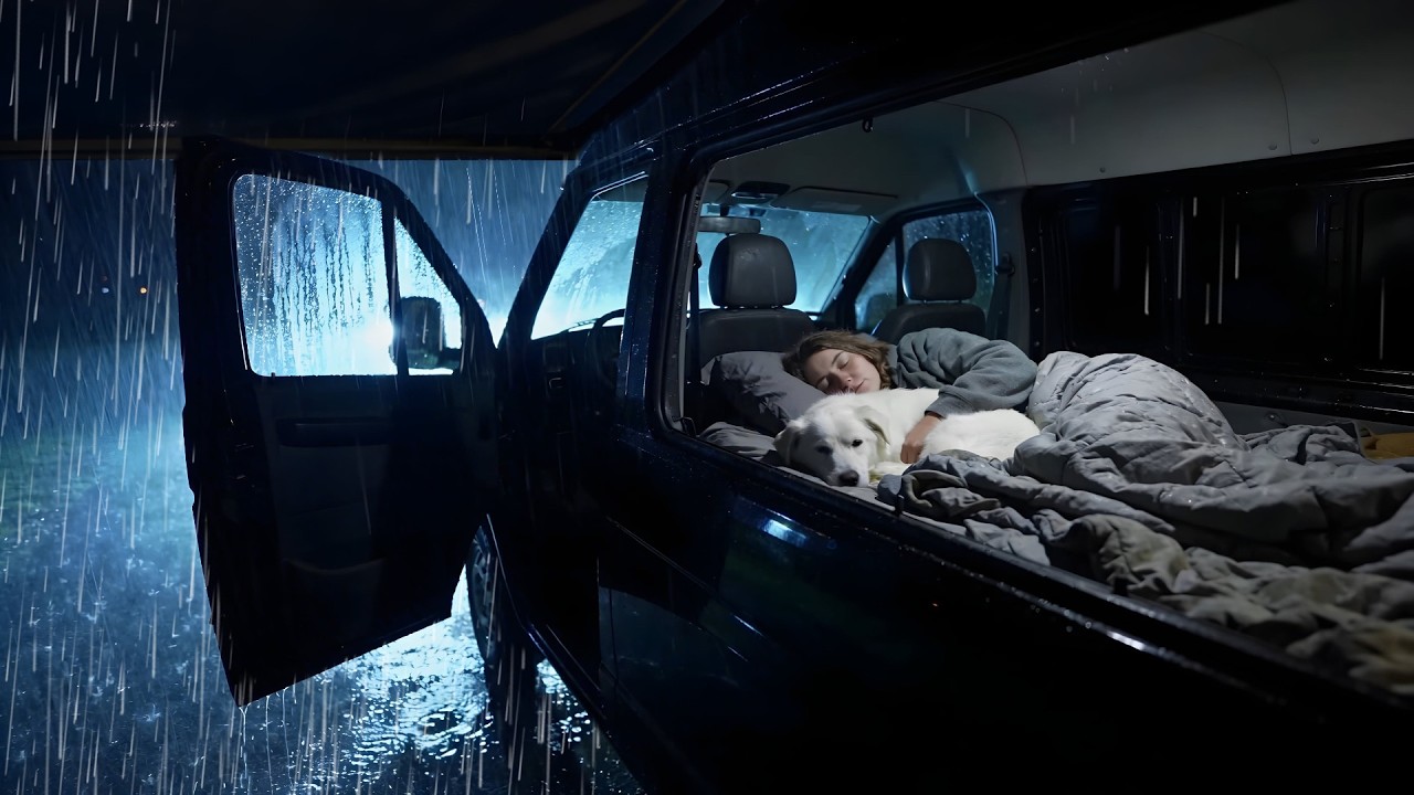 Cozy Rain with Thunder in the Car | Rain Sounds for Deep Sleep | ASMR
