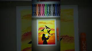 🎨 Sunset Silhouette Art🕊️#sunset #views #oilpastel #shorts #ytshorts #art #viralshorts