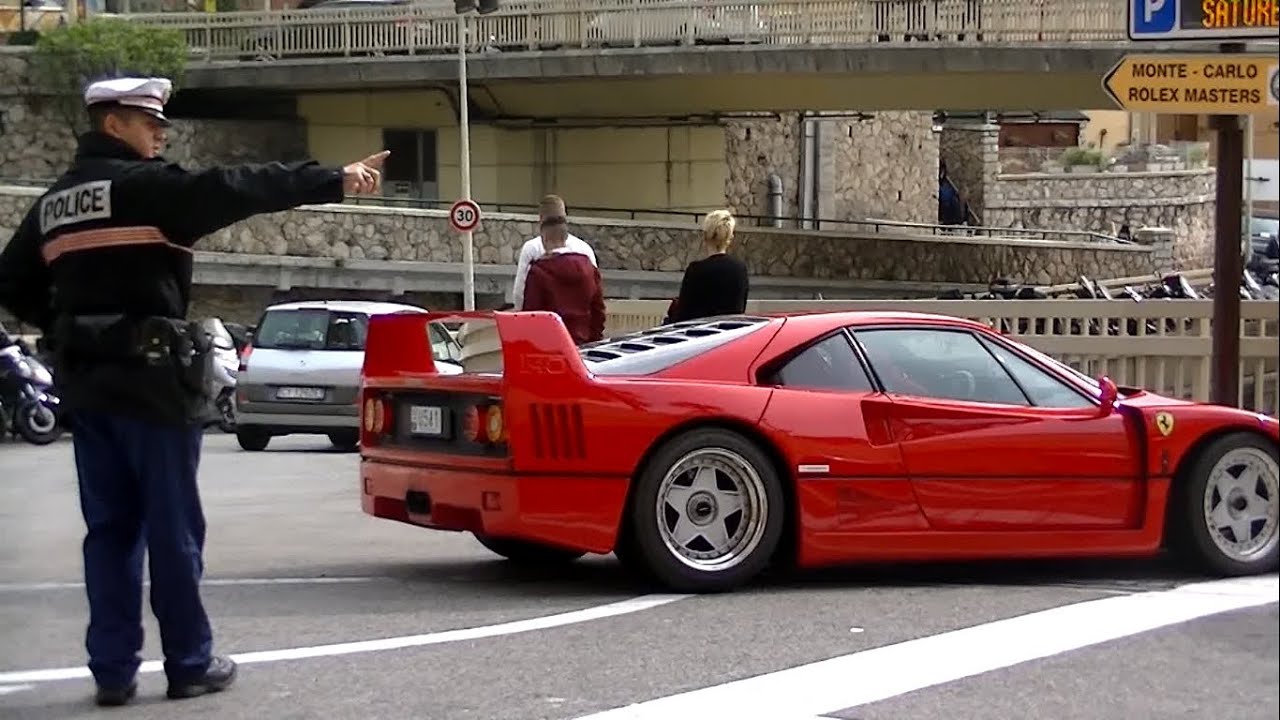 Ferrari F40 stopped by Police in Monaco | Start up, acceleration and driving sound! - YouTube