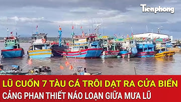 Clip hiếm thấy: Lũ cuốn 7 tàu cá trôi dạt ra cửa biển, cảng Phan Thiết náo loạn giữa mưa lũ