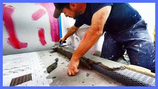 How to float a shower curb after pan installation - Mortar