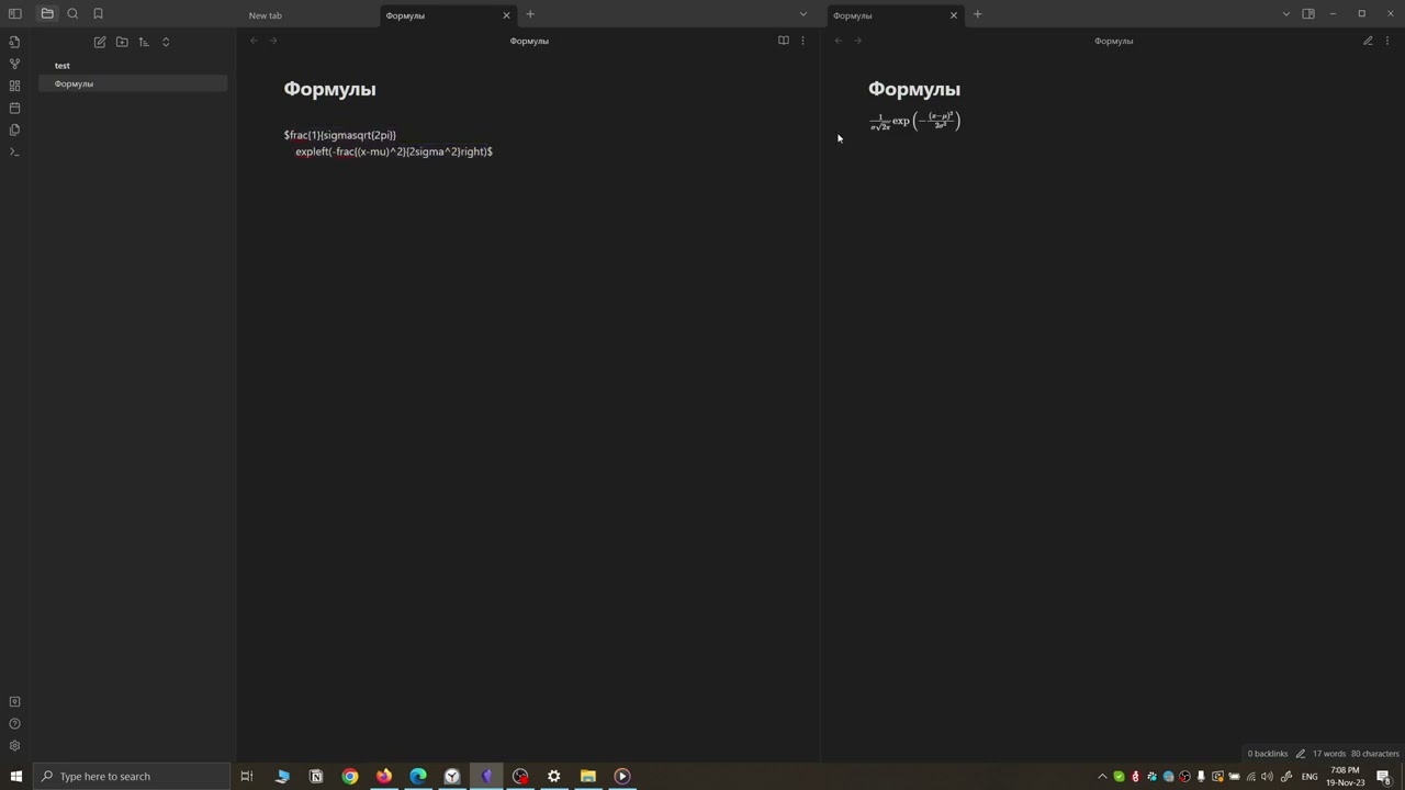 Как писать формулы в Obsidian? LaTeX