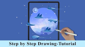 Stingrays Fish Swimming in the Sky iPad Procreate Drawing - Step by Step Drawing Tutorial