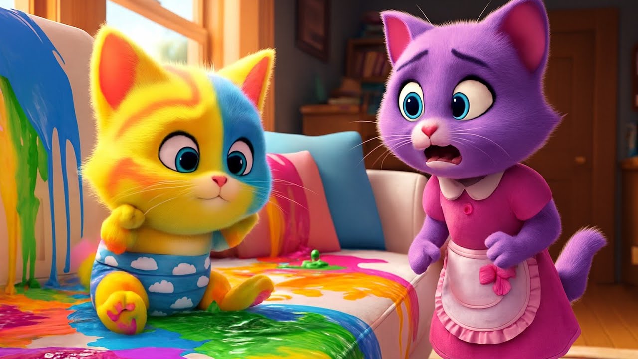 🌈🐱 Rainbow Cat’s Naughty Bubble Prank on Cat Mom! 💦😹. 