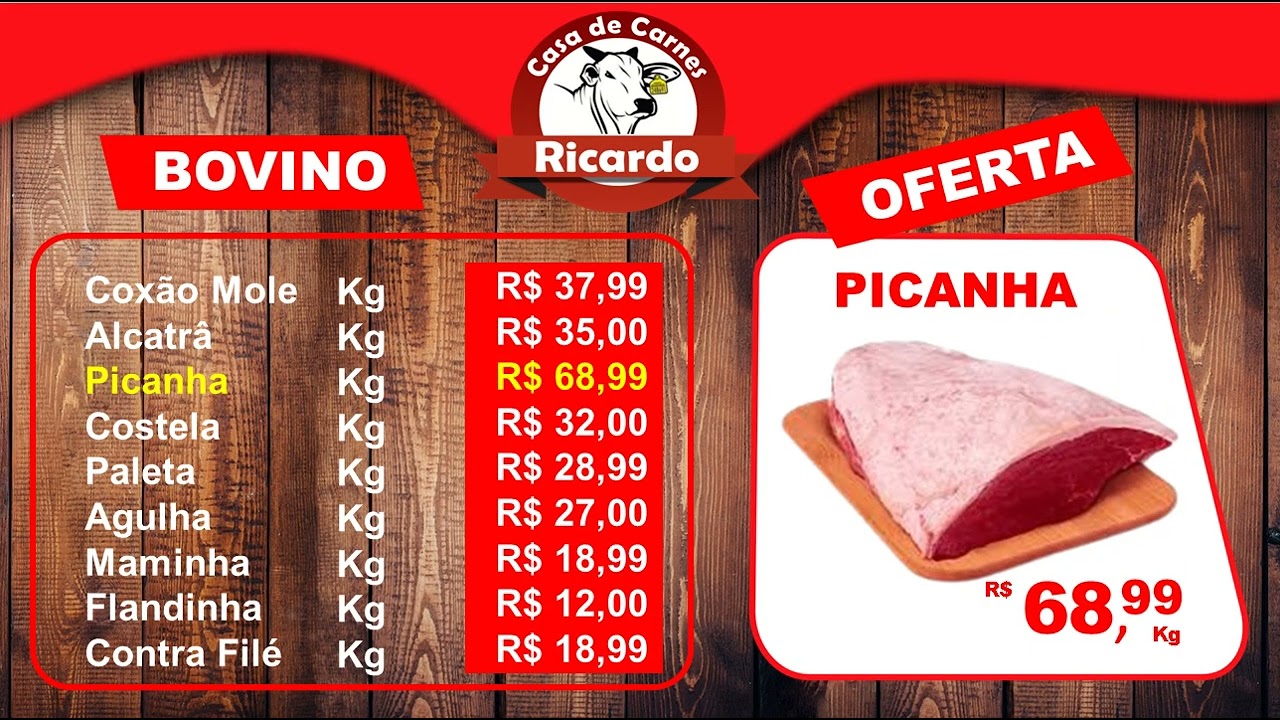 Mídia Menu Digital editável no PowerPoint - Digital Signage - OFERTA AÇOUGUE