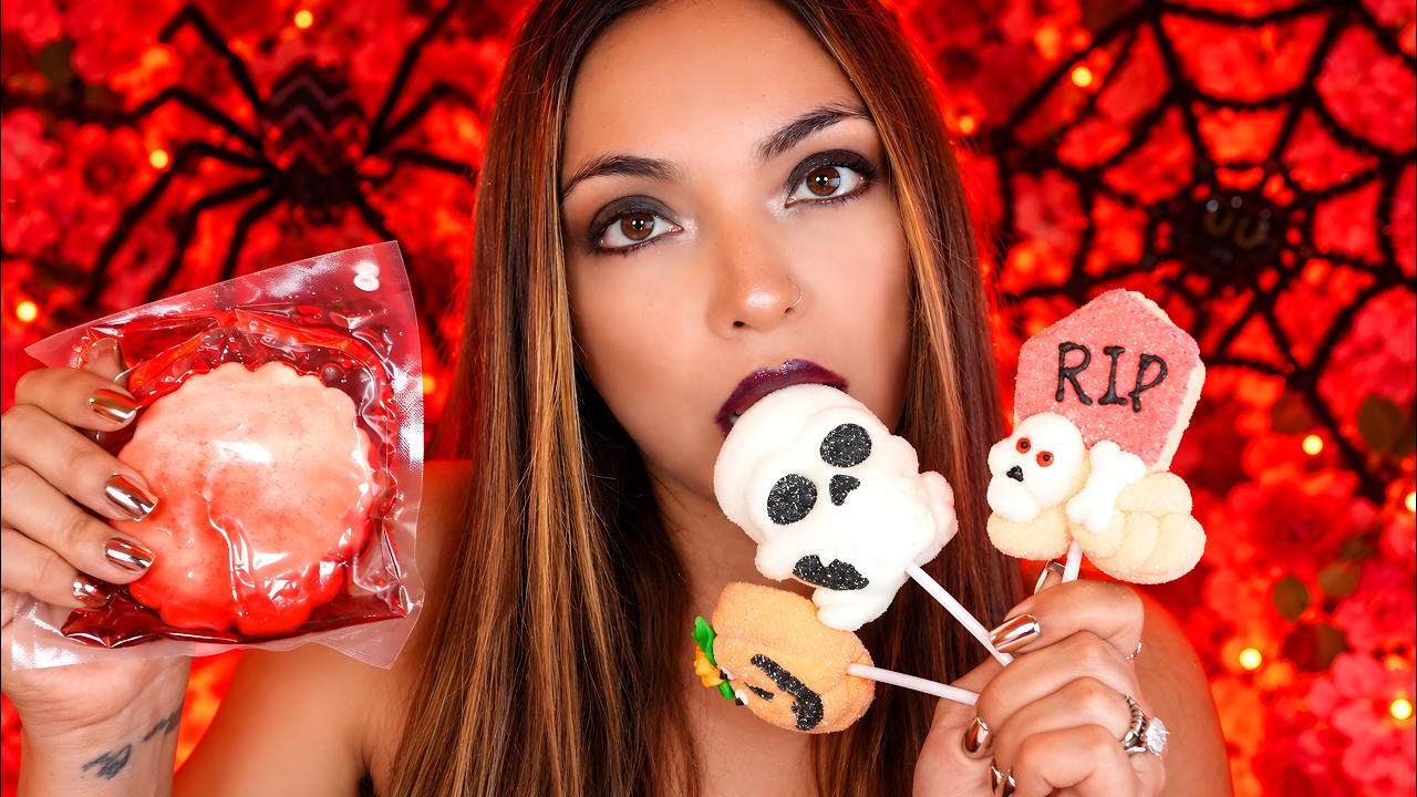 ASMR Halloween Lollipops + Giant Brain Gummy 🎃 Licking, Sucking & Mouth Sounds