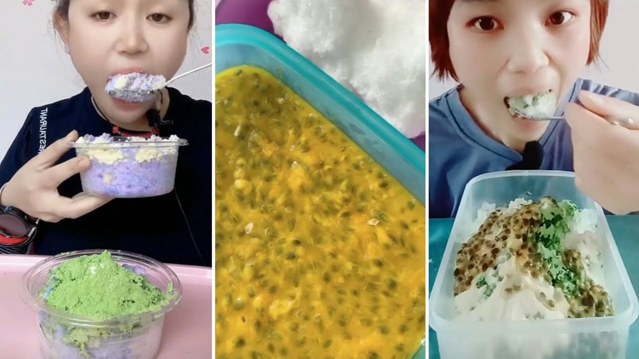 ICE EATING WITH PASSIONFRUIT/ MATCHA AND MILK POWDER/ RELAXING SOUND OF