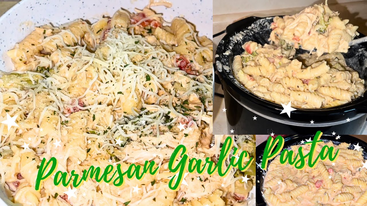 Crockpot Garlic Parmesan Chicken pasta! #crockpot #easyrecipe