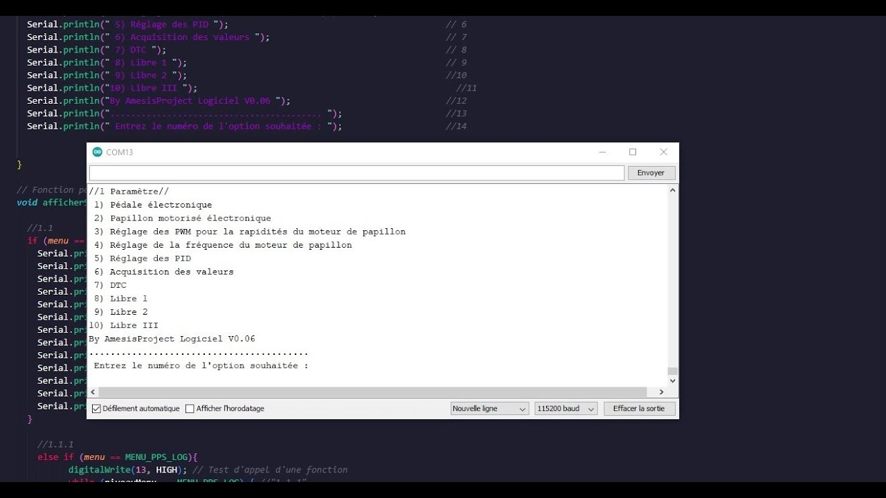 Throttle Body Electronic for Speeduino Test Menu Useur Interface