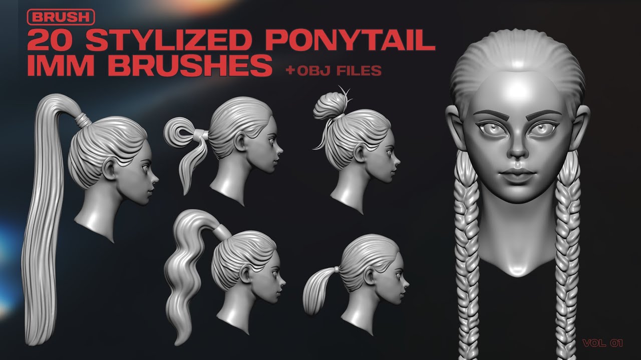 How to use Stylized Ponytail Hair IMM Brushes Zbrush Tutorial YouTube