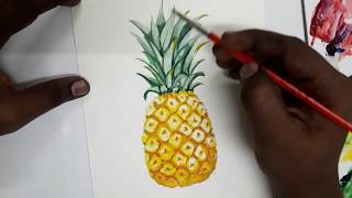 Exclusive pineapple painting in  watercolour painting  demonstrationn Information