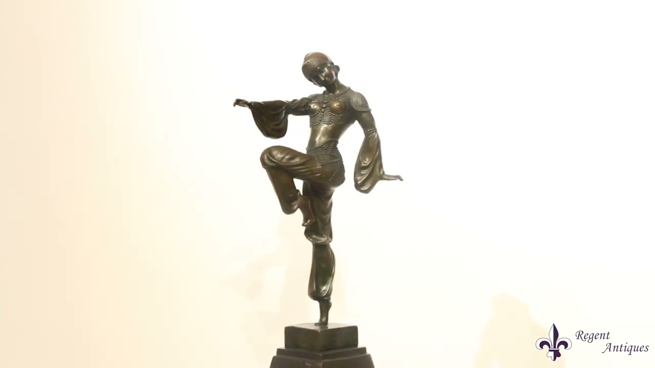ブロンズ像　神　D.H. CHIPARUS DANCER　アールデコ　彫刻家 Chiparus Bronze Dancer Sculpture – Elegant Art Deco Figurine