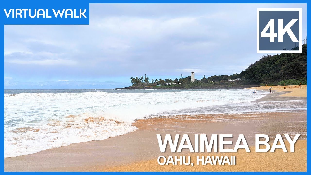 Big Waves at Waimea Bay Beach Park - 4K Virtual Walking Tour - North Shore Oahu, Hawaii Beach Walk