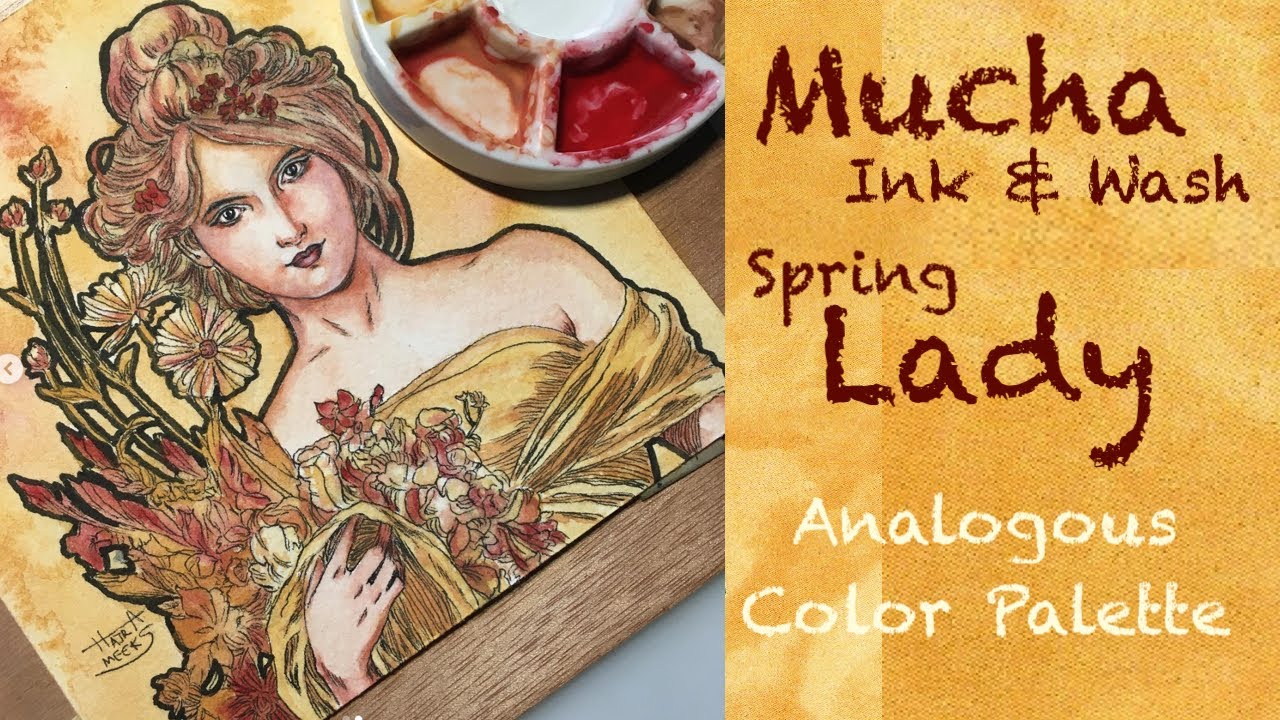 Mucha Spring Lady Ink & Wash