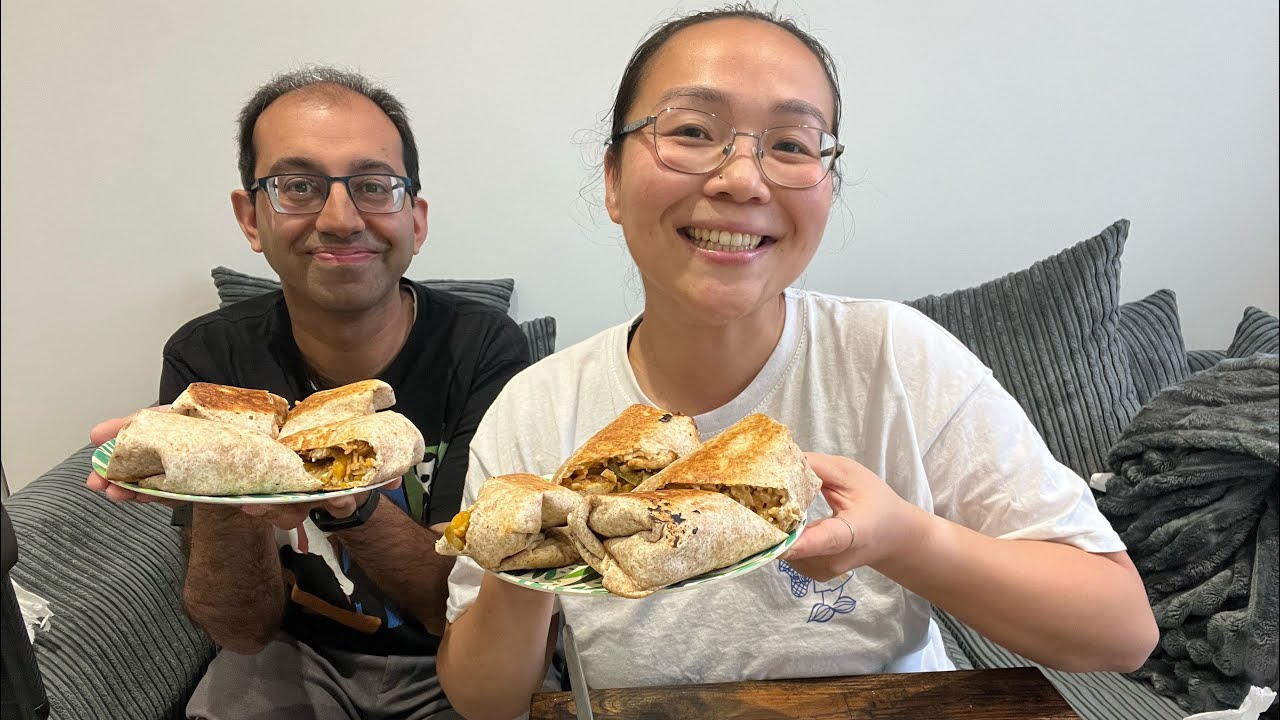 MUKBANG EATING HOMEMADE CHICKEN BURRITOS WITH BF @ZubiQ87 - Q&A NORMAL TALKING / NON-ASMR WARNING