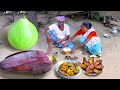 banana flower kofta curry and bottlegourd fry recipe cook&amp;eat by santali old tribe couple