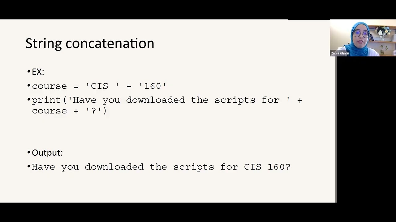 CIS 160: Learn to code in Python – String concatenation and replication