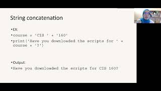 CIS 160: Learn to code in Python – String concatenation and replication