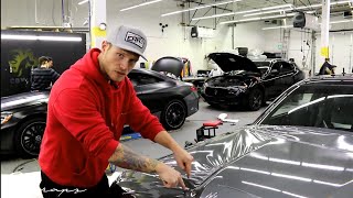 UP CLOSE VIDEO (POV) Dodge 392 Challenger Wrap. How To Vinyl Wrap A Hood / Bonnet With Hood Scoop