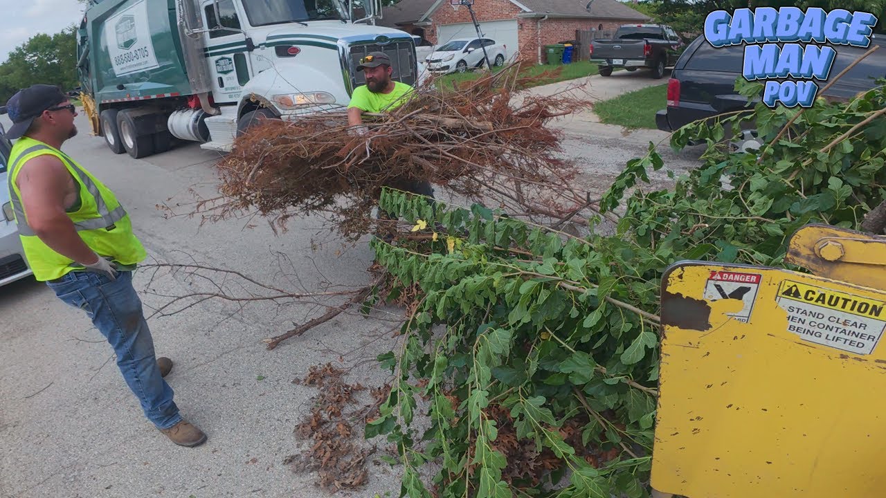 Yard Waste in a Rearloader Garbage Truck | 4K Full HD POV