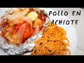 POLLO EN ACHIOTE  +  ESPAGUETI ROJO | FACIL Y RAPIDO