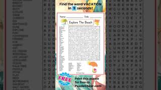 Beach Word Search-Find VACATION #wordsearch #wordgames #puzzlegame #wordpuzzle #springbreak #beach