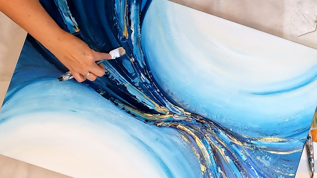 Flowing Textured Abstract Painting with Golden Highlights - Beginner Texture Art