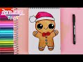 Cómo dibujar una GALLETA DE JENGIBRE kawaii - ideas de dibujos de navidad fáciles
