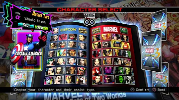 Ultimate Marvel Vs Capcom 3 All characters select screen