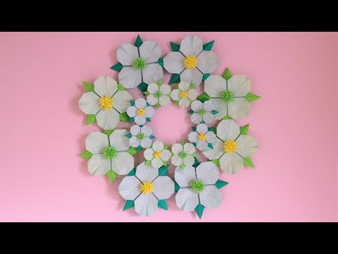 折り紙 ハイビスカスの花のリース 折り方 Origami Hibiscus Flower Wreath Tutorial Niceno1 Youtube